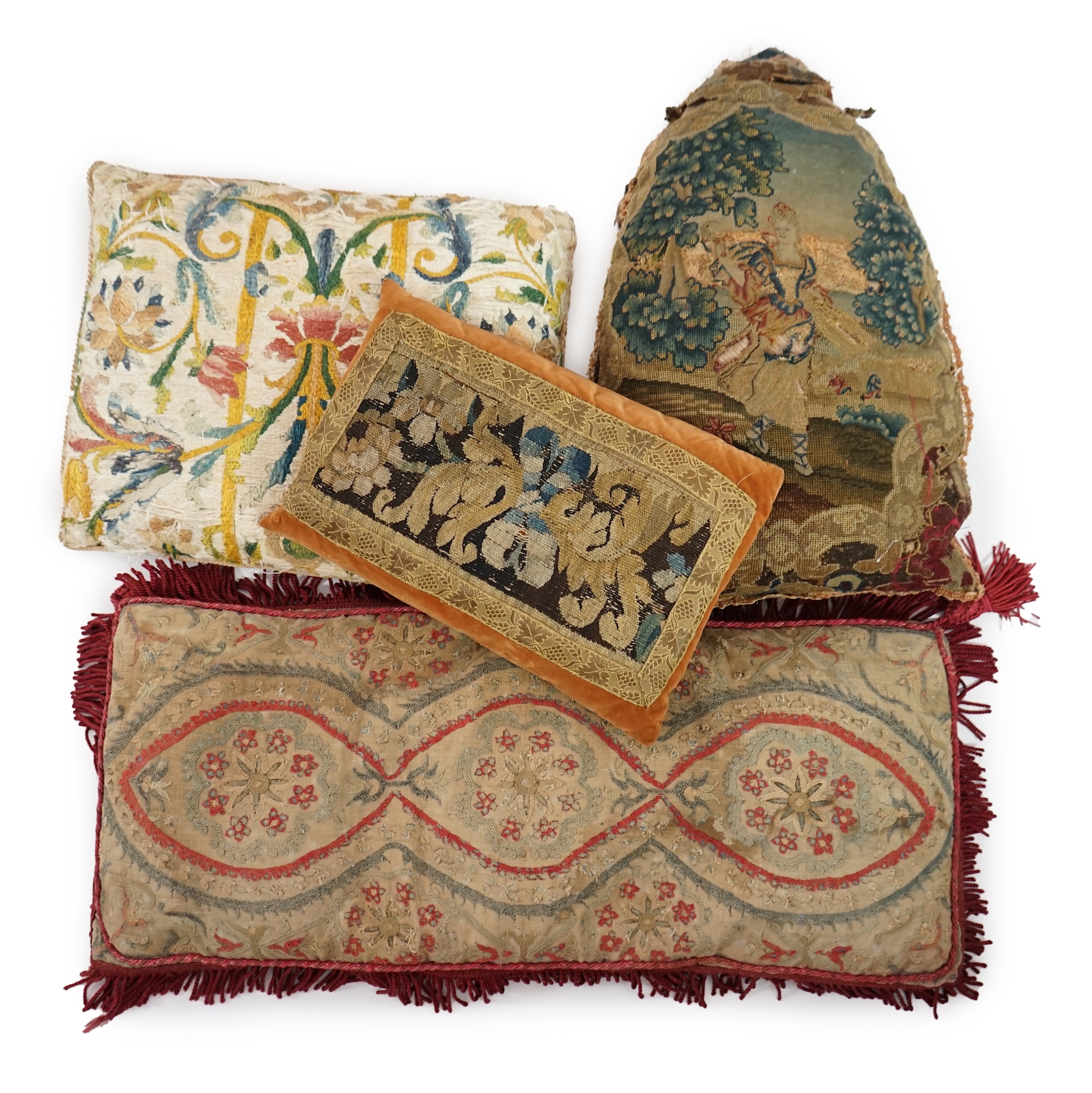 Four various fragments from the 18th and 19th century made into cushions